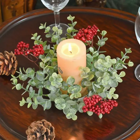 Eukalyptus Weihnachts Kranz Kerzenring Künstliche Rote Beeren Girlande Für Weihnachten Tischdeko Hochzeit Party Dekoration