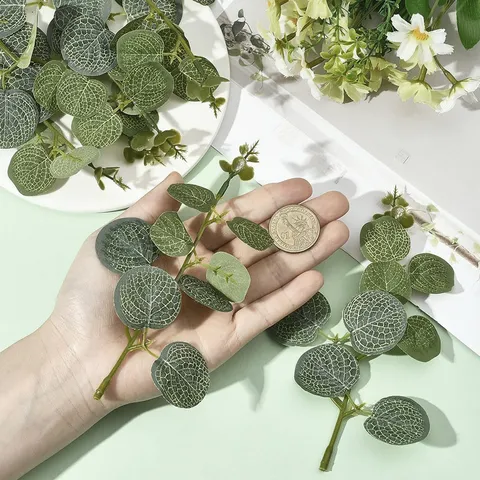 Kunstmatige Eucalyptusbladeren Stengels Groen Voor Bruiloft Huisdecoratie Zeefdruk Plastic Zijden Bloem