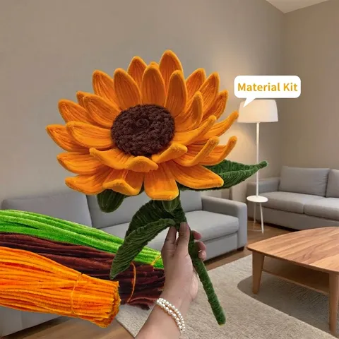 Kit de Matériel Fils Chenille Tournesol DIY Tournesol Tissé à la main Pour Remise des Diplômes Photographie Accessoires Décoration Maison Style Pastoral
