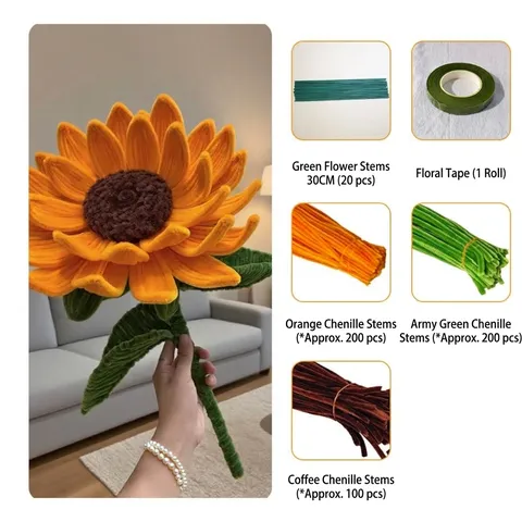 Kit de Matériel Fils Chenille Tournesol DIY Tournesol Tissé à la main Pour Remise des Diplômes Photographie Accessoires Décoration Maison Style Pastoral