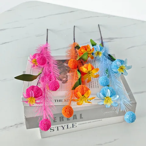 Tallo de Fruta de Amapola de Espuma Artificial Simulación de Planta Verde para Decoración de Hotel en el Hogar Accesorios de Fotografía Rosa Azul Blanco Púrpura
