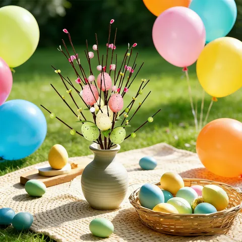 Plastic Artificial Easter Egg Berry Stem Decorations Multi-color Speckled Foam Egg Floral Picks For Home Holiday Party Decor