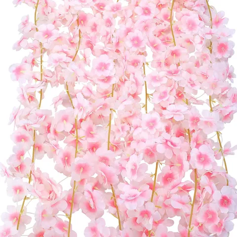 Artificial Cherry Blossom Garland Silk Fake Flower Vine For Wedding Arch Home Room Wall And Air Conditioning Pipe Decor