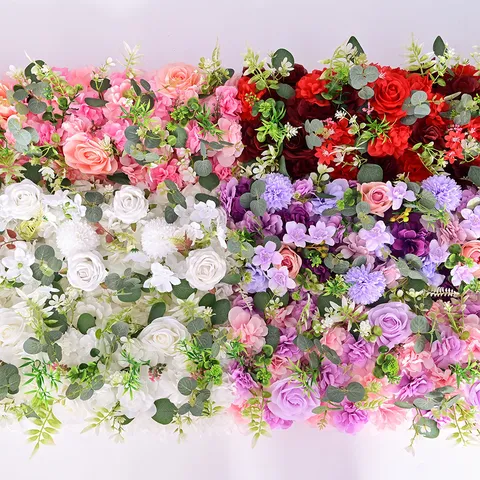 Fila di Fiori Artificiali per Sfondo Matrimonio Decorazione Arco Rosa Ortensia in Satin Guida Stradale Fiori Colorati per Feste
