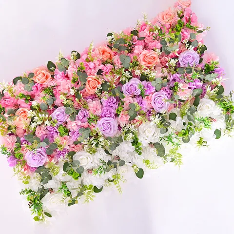 Fila di Fiori Artificiali per Sfondo Matrimonio Decorazione Arco Rosa Ortensia in Satin Guida Stradale Fiori Colorati per Feste