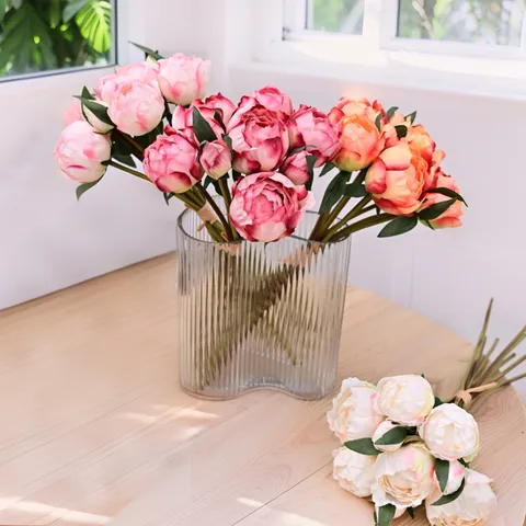 Artificial Peony Bouquet Plastic Fake Magnolia Buds Wedding Bridal Hand Tied Flowers Photography Props Home Decor