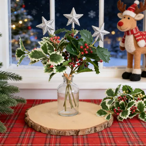 Christmas Artificial Berry Holly Leaves Picks Red Berries Greenery Stems For Christmas Tree Decor Home Table DIY Party Flower Bouquet Ornaments