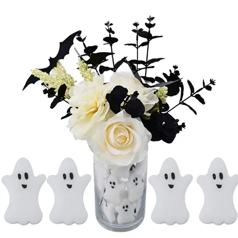 Ornamenti Fantasma di Halloween Con Vaso di Vetro Rosa Bianca Artificiale Rami di Pipistrello Nero Decorazione per Casa