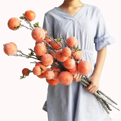 Simulation Frosted Persimmon Branch Artificial Fruit Branch For Living Room Home Landscape Zen Decoration Photography Props