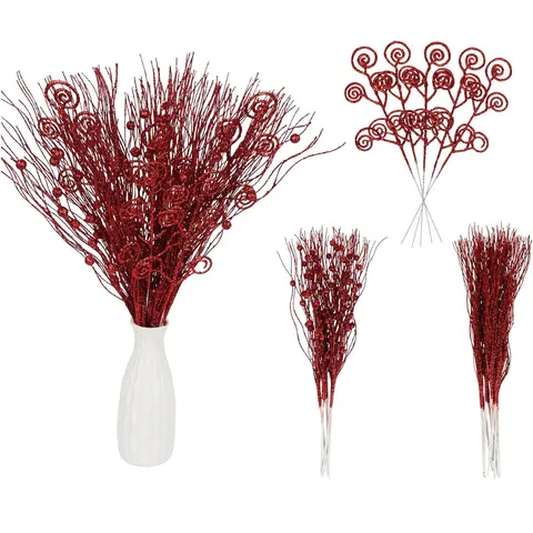 Weihnachten Glitzer Stiele Picks Künstliche Beeren Lockig Wirbel Sprays Für Feiertagsbaum Zuhause Vase Blumenarrangement DIY Deko Ornamente