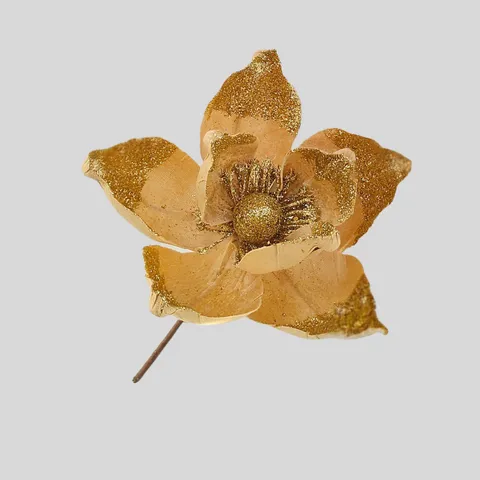 Fiore di Magnolia Artificiale Gambo Glitterato Fiore di Simulazione per Albero di Natale Ghirlanda Casa Matrimonio Festa Decorazione