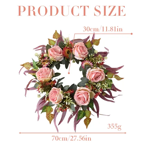 European Vintage Artificial Flower Wreath Roselle Rose Sunflower Front Door Hanging Wedding Home Decor Thanksgiving Autumn Wreath