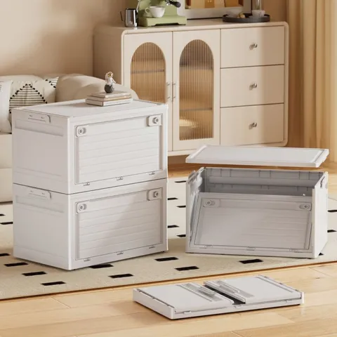 Foldable Storage Box With Wheels Stackable PP Plastic Organizer With Transparent Side Open Door For Bedroom Dorm Camping Closet