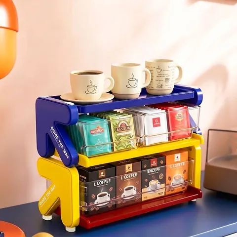 Memphis Style Desktop Tea Bag Organizer Dust-proof Multi-layer Coffee Capsule Storage Rack Acrylic Transparent Drawers Pantry Office Countertop Display Stand