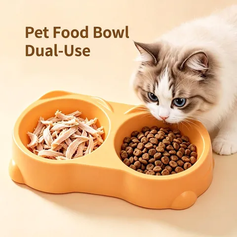 Geïntegreerde Dubbele Huisdierkom PP Kunststof Anti-Morsen Grote Diameter Voer Waterdispenser Nekbescherming Voor Katten Kleine Honden