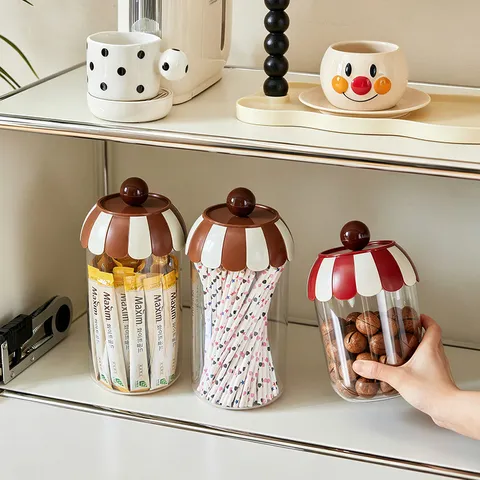 Transparent PET Plastic Kitchen Storage Jar With Striped Sealing Lid Moisture-Proof Food Container For Grain Nuts Coffee