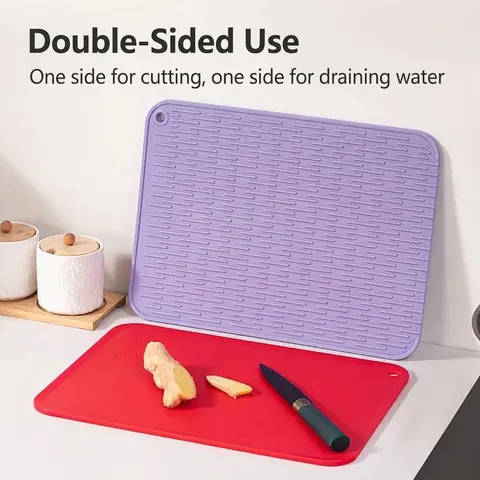 Food Grade TPU Cutting Board Antibacterial Double Sided Flexible Chopping Board With Grinding Area And Hanging Hole Kitchen Tool