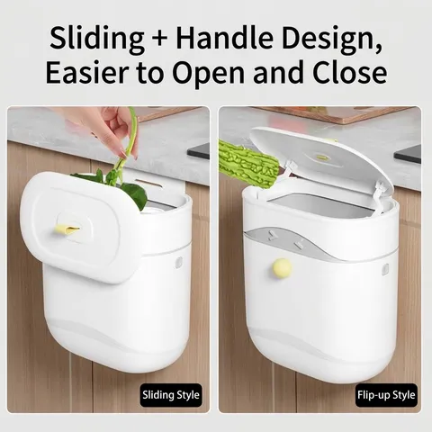Wall Mounted Kitchen Trash Can Large Capacity Plastic Waste Bin With Sliding Lid For Cabinet Cupboard Door Garbage Pail