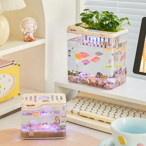 Desktop Mini Aquarium Acryl Mit Hydroponischer Pflanzgefäß Ökologisches Wasserbecken Für Büro Zuhause Deko Geschenk