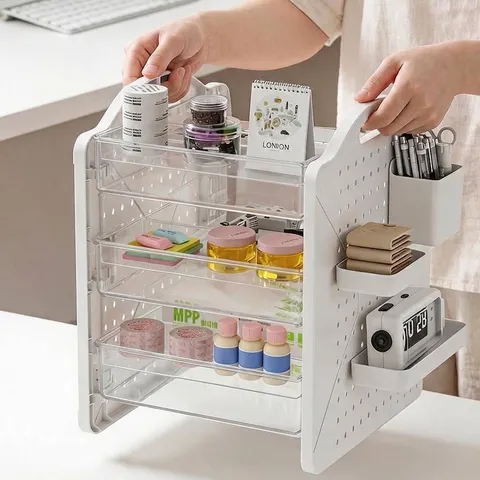 Multifunctional Pegboard Desk Organizer Three Tiers Transparent Trays Desktop Storage Rack Document Shelf For Office Stationery