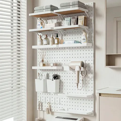 Bathroom Wall Mounted Pegboard Storage Rack Set Punch-Free ABS Plastic Modular Organizer Shelf For Toilet Kitchen Home