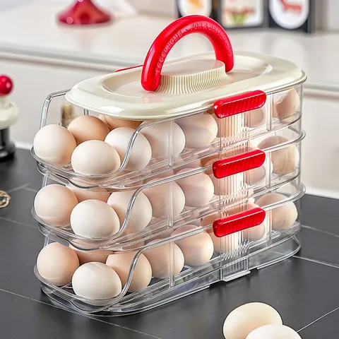 Caja de Almacenamiento de Huevos con Rodamiento Automático Transparente Puerta Lateral del Refrigerador Estante para Huevos de Plástico con Mango Organizador de Cocina