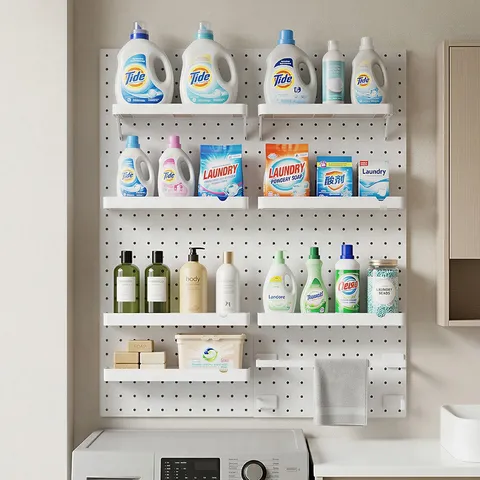 Bathroom Wall Mounted Pegboard Storage Rack Set Punch-Free ABS Plastic Modular Organizer Shelf For Toilet Kitchen Home