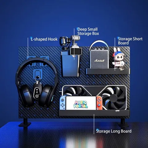 DIY Pegboard Wall Organizer Gaming Room Desktop Storage Rack Modular Display Shelf With Hooks Trays For Earphones White Black