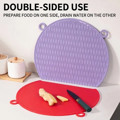 Food Grade TPU Cutting Board Antibacterial Mildew Resistant Double Sided Chopping Board Non-slip Flexible D-Shaped Kitchen Tool