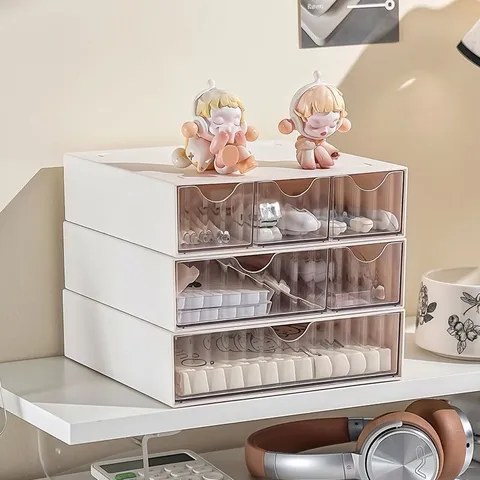 Desktop Storage Box Drawer Type Stationery Makeup Organizer Plastic Large Capacity Tabletop Sorting Storage Case Modern Case