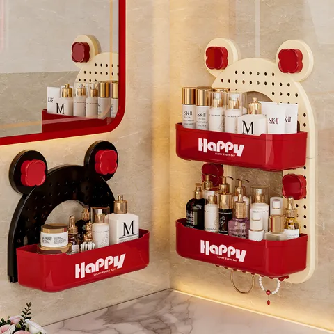 Wall Mounted Pegboard Storage Rack Punch Free Cosmetics Organizer Shelf Modern Minimalist Plastic Bathroom Storage Box Rack