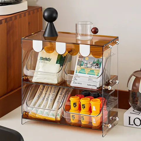 Modern Luxury Tea Bag Organizer Coffee Capsule Storage Box PET Transparent Desktop Rack For Office Bar Coffee Station Cabinet Organizer