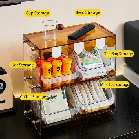Modern Luxury Tea Bag Organizer Coffee Capsule Storage Box PET Transparent Desktop Rack For Office Bar Coffee Station Cabinet Organizer