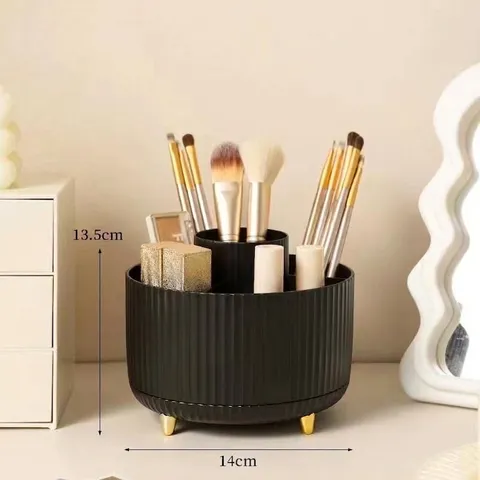360 Degree Rotatable Makeup Brush Holder Multi-Compartment Desktop Cosmetic Storage Organizer With Gold Feet For Vanity Table