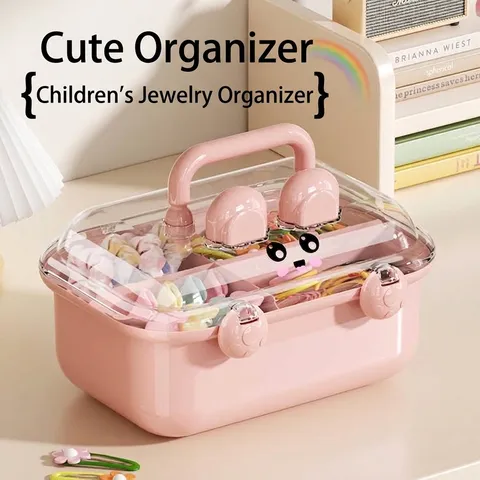 Boîte De Rangement Accessoires Cheveux Enfants Mignonne Multi-couches Polypropylène Grande Capacité Étui À Bijoux Portable Avec Couvercle Oreilles De Lapin
