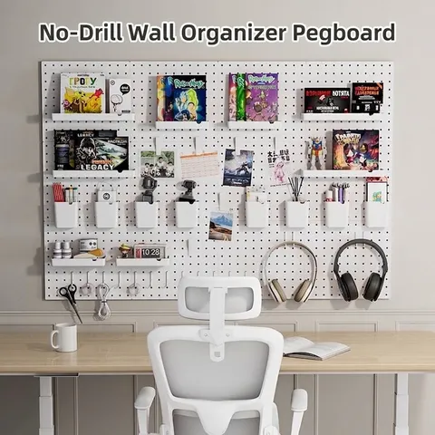 Wall-Mounted Pegboard Storage Rack Punch-Free DIY Organizer Shelf HIPS ABS Plastic Modular Home Office Wall Decor Storage Rack