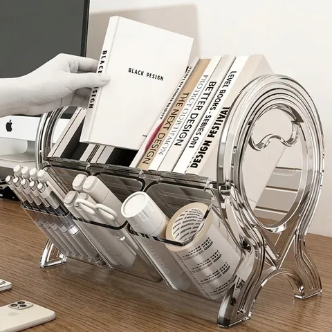 Desktop Organizer Incline Bookends With Integrated Pen Holder Large Capacity PET Desk Storage Rack For Office School Students Stationery