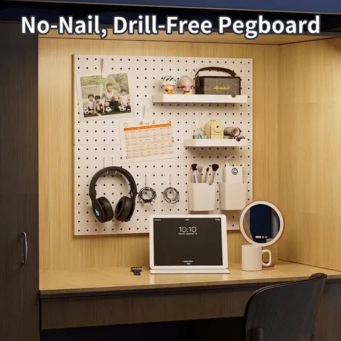 Wall-Mounted Pegboard Storage Rack Punch-Free DIY Organizer Shelf HIPS ABS Plastic Modular Home Office Wall Decor Storage Rack