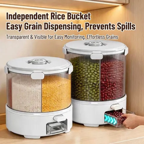 Rotating Sealed Grain Bucket Food Grade Household Multigrid Rice Dispenser Moisture-Proof Insect-Proof Large Capacity Cereal Storage Container