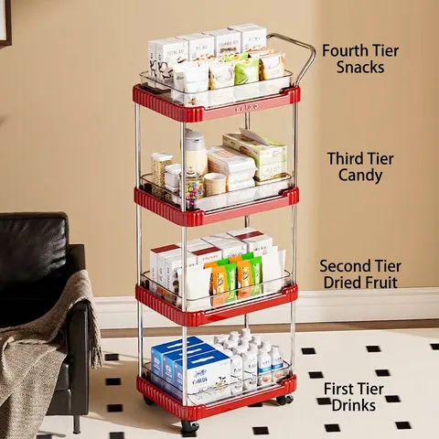 Multi-Layer Kitchen Storage Rack Movable Rolling Trolley With Wheels Handle Plastic Stainless Steel Organizer Cart For Kitchen Bathroom Bedroom Living Room