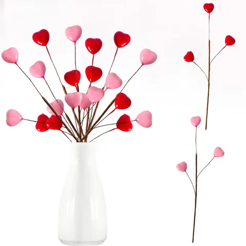 Rami di Bacche a Cuore Artificiali Rossi Rosa per San Valentino Decorazione Floreale Casa Matrimonio Festa