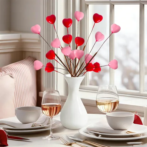 Rami di Bacche a Cuore Artificiali Rossi Rosa per San Valentino Decorazione Floreale Casa Matrimonio Festa