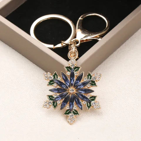 Elegante Llavero de Flor de Copo de Nieve de Navidad de Aleación con Diamantes de Imitación Colgante de Bolso Regalo Infantil