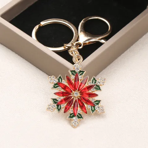 Elegante Llavero de Flor de Copo de Nieve de Navidad de Aleación con Diamantes de Imitación Colgante de Bolso Regalo Infantil