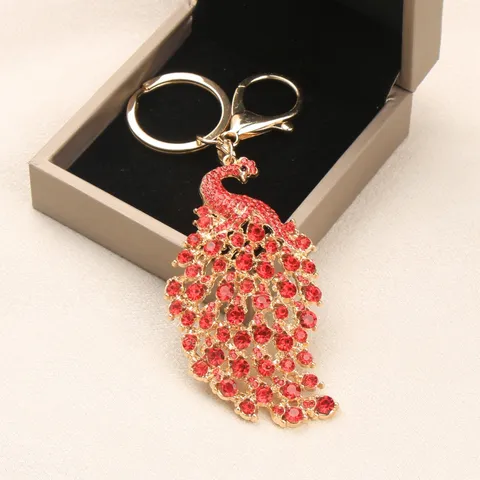 Vintage Legering Pauw Sleutelhanger Luxe Strass Ingelegde Sleutelring Mode Tashanger Hanger Sieraden Accessoire Cadeau Vrouwen