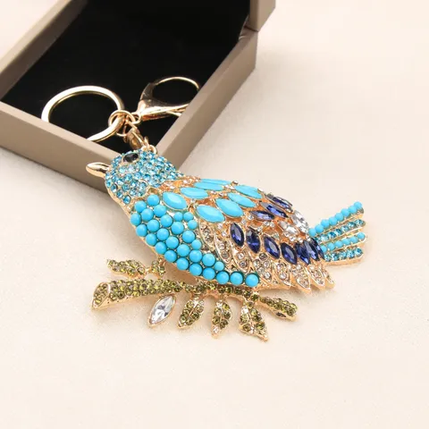 Vintage Heavy Craft Magpie Keychain Full Rhinestone Lucky Bird Bag Pendant For Women Alloy Jewelry Bag Charm Accessory