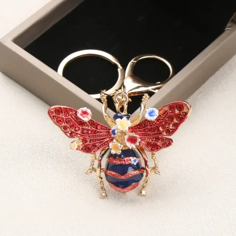 Vintage Strass Biene Schlüsselanhänger Für Damen Bunte Emaille Blume Taschenanhänger Gold Legierung Insekt Schlüsselring Geschenk