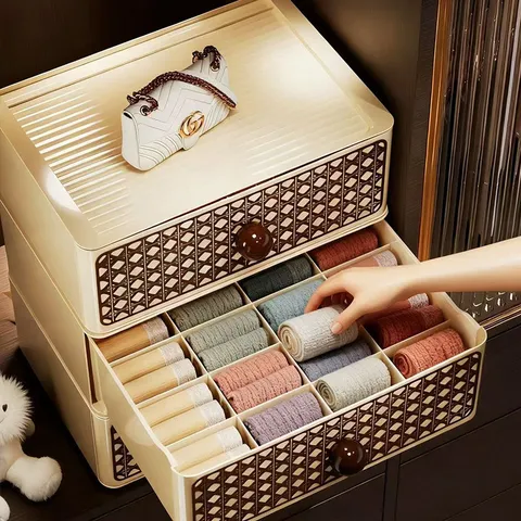 Mid-Century Retro Underwear Storage Box Drawer Style Closet Organizer Partitioned Case For Socks Panties Bras PET Plastic