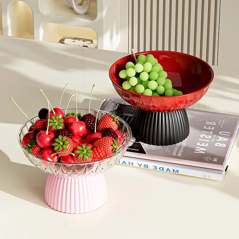 Creative Dopamine Color High-Foot Fruit Platter Round Plastic Draining Snack Tray Pedestal Fruit Bowl For Living Room Home Decor