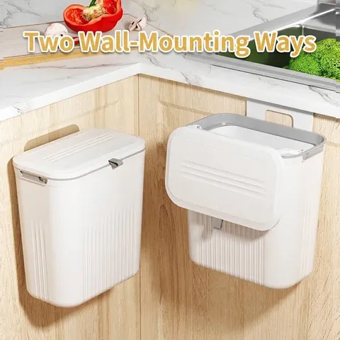 Wall Mounted Kitchen Trash Can With Lid Sliding Cover Cabinet Hanging Garbage Bin Plastic Compost Bin For Bathroom Living Room Office